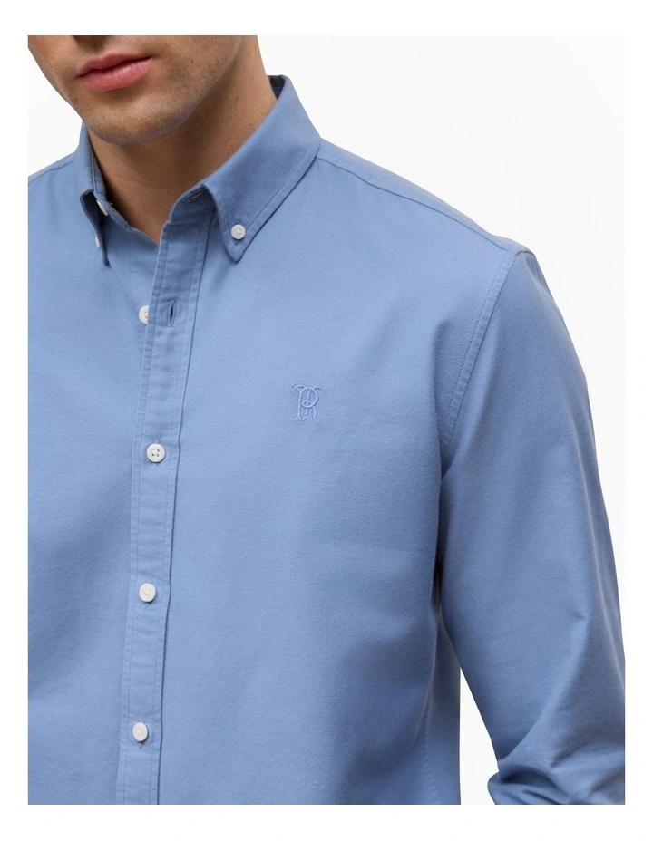 Regular Fit Cotton Oxford Monogram Shirt in Dusty Blue image 4