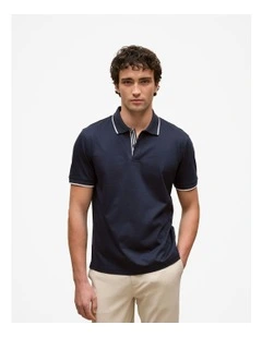 Mercerised Cotton Tipped Polo in Navy