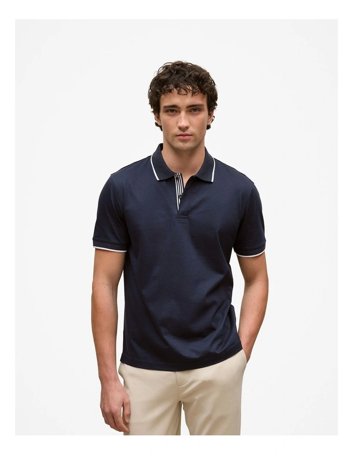 Mercerised Cotton Tipped Polo in Navy image 1