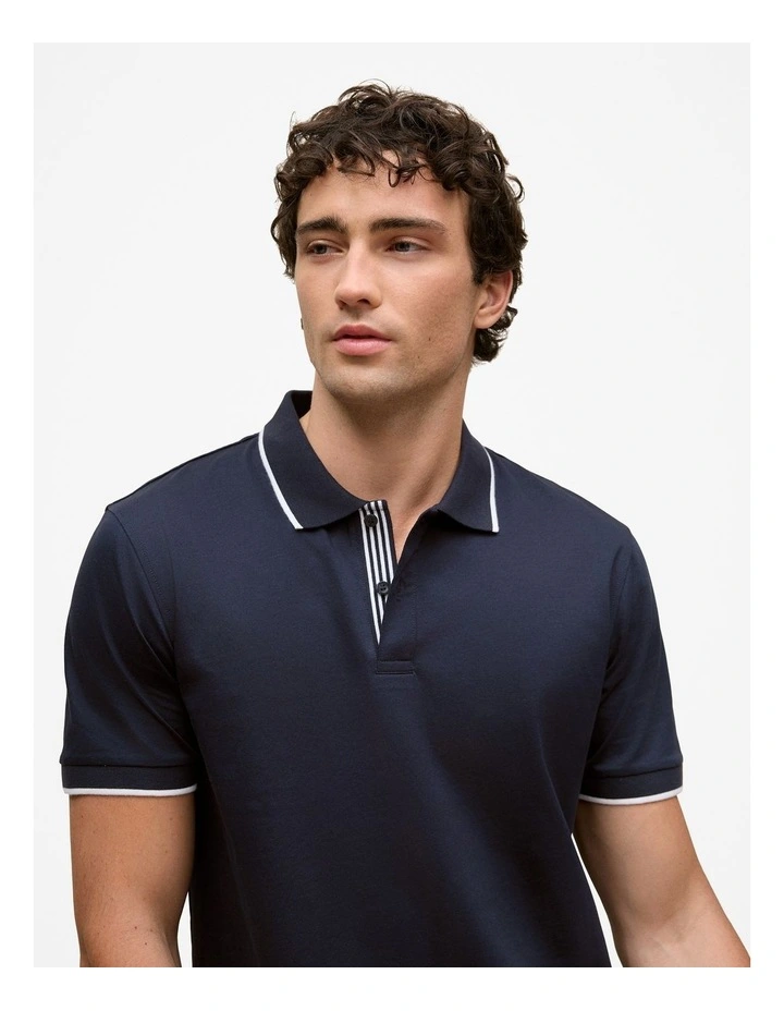 Mercerised Cotton Tipped Polo in Navy image 3