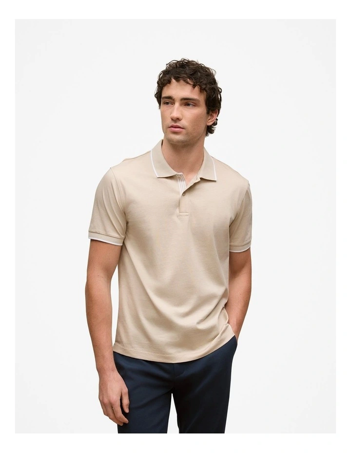Mercerised Cotton Tipped Polo in Fawn image 1