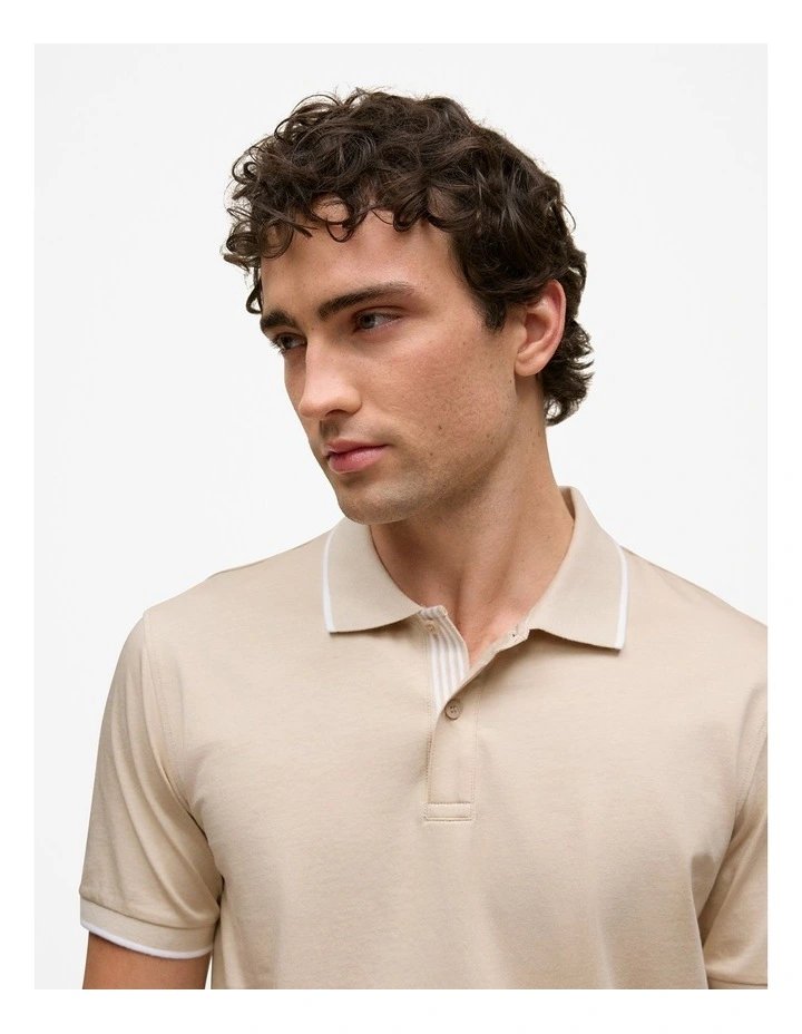 Mercerised Cotton Tipped Polo in Fawn image 3