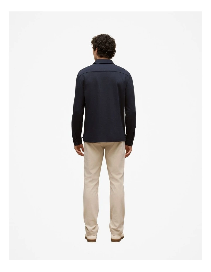 Micro Pique Monogram Long Sleeve Polo in Navy image 5