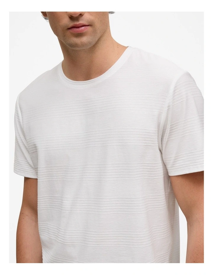 Cotton Jacquard Stripe T-shirt in White image 3