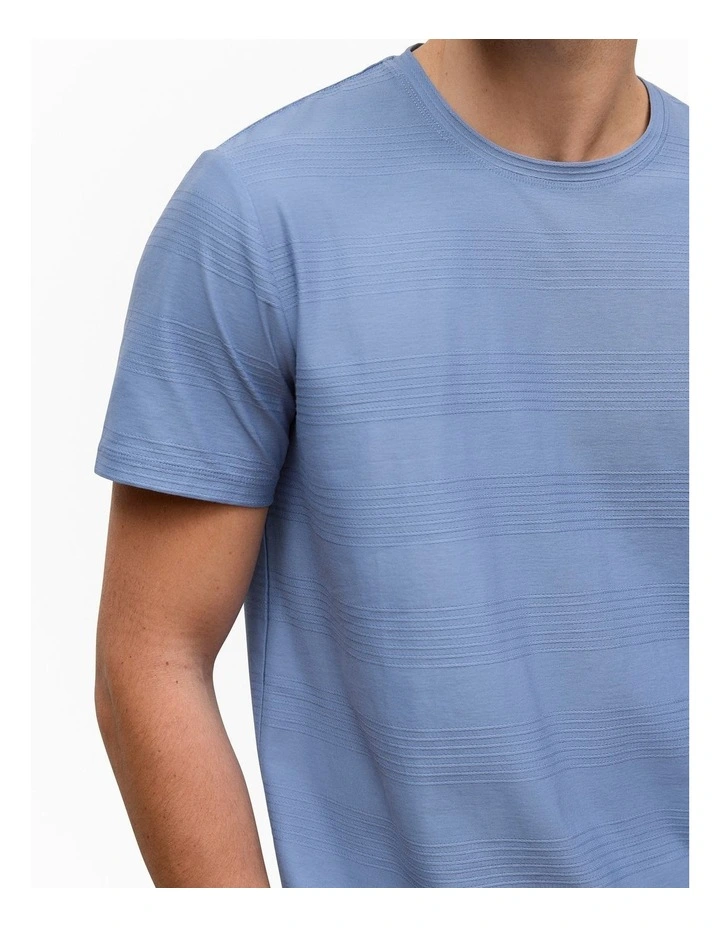 Cotton Jacquard Stripe T-shirt in Dusty Blue image 3