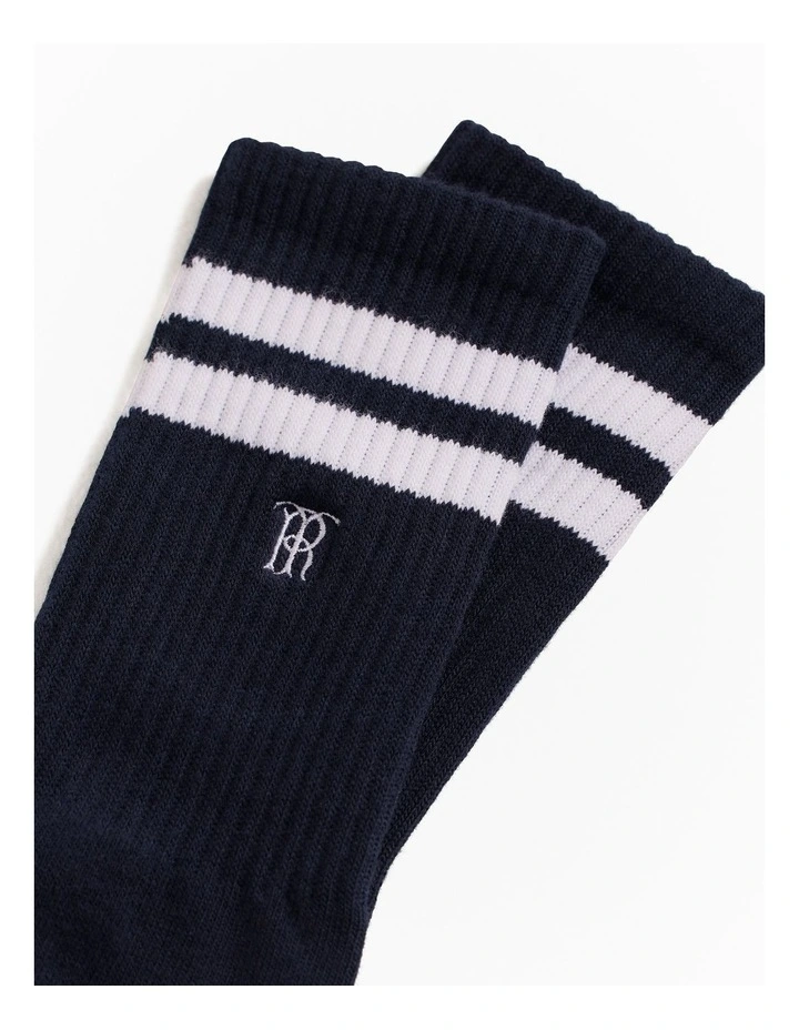 Monogram Rib Sport Sock in Navy image 2