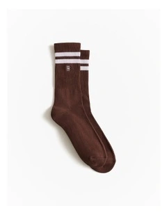 Monogram Rib Sport Sock in Rich Brown