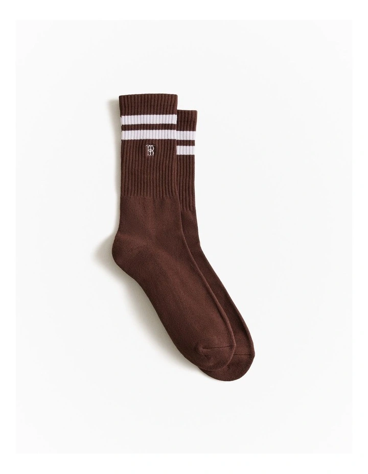 Monogram Rib Sport Sock in Rich Brown image 1