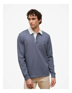 Cotton Jersey Monogram Rugby in Denim Blue Marle