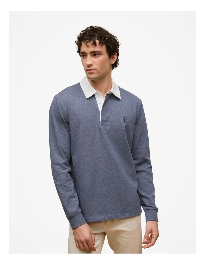 Cotton Jersey Monogram Rugby in Denim Blue Marle image 1