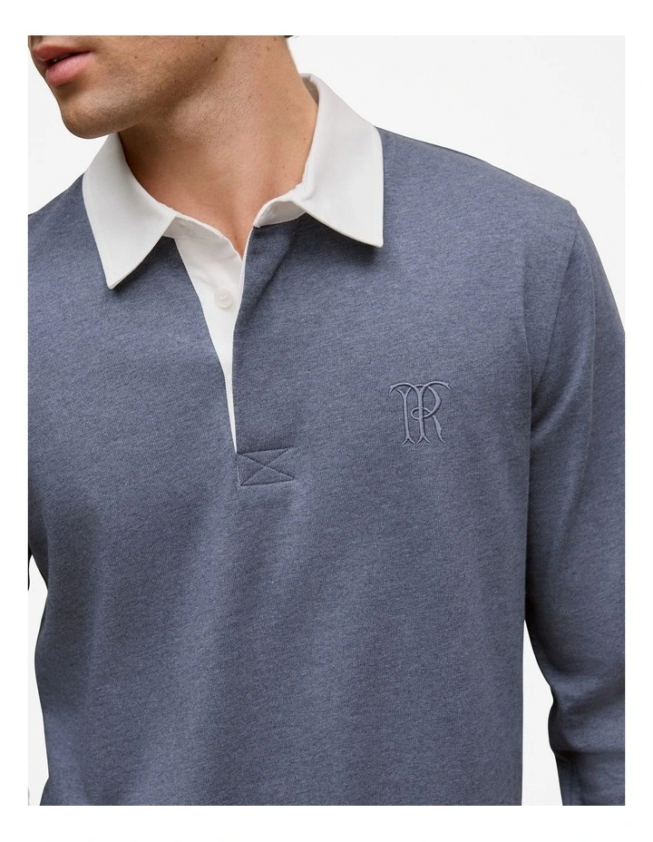 Cotton Jersey Monogram Rugby in Denim Blue Marle image 3