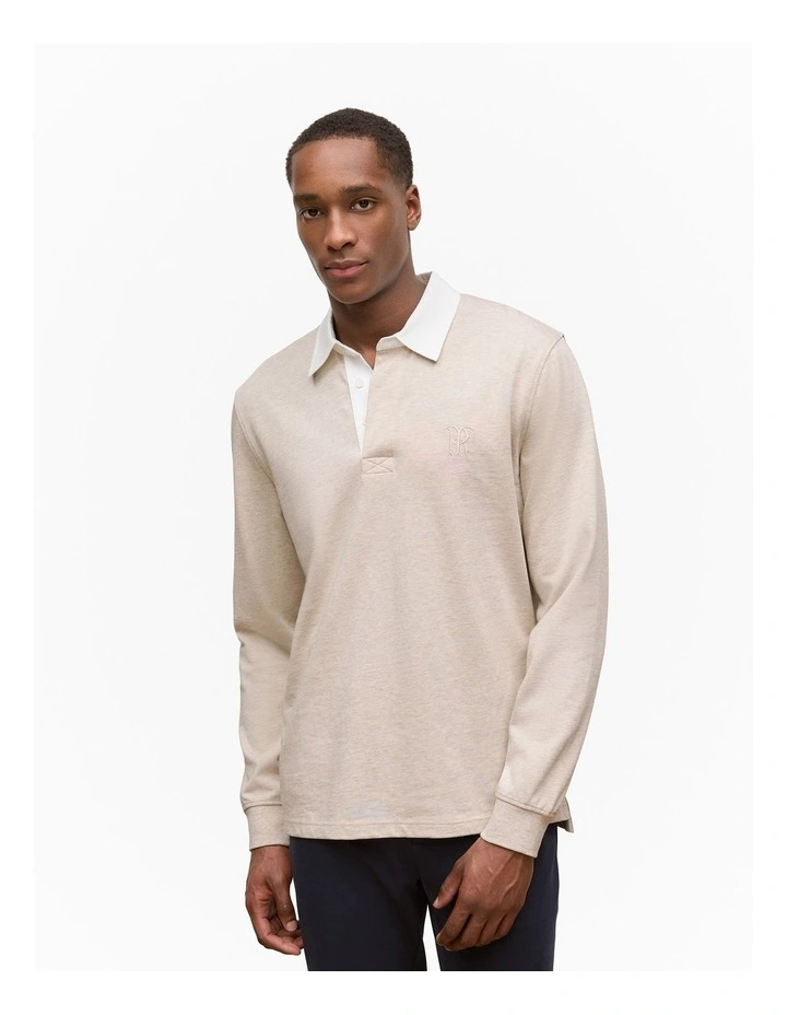 Cotton Jersey Monogram Rugby in Oat Marle image 1