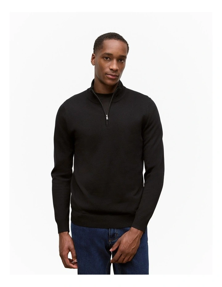 Merino Half Zip in Black image 1