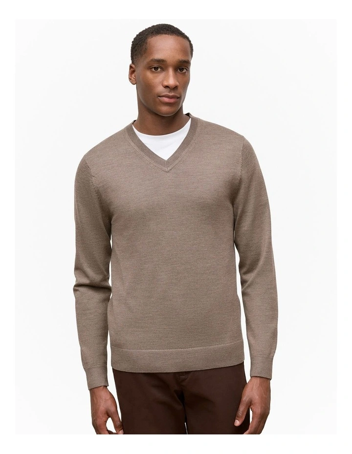 Merino V Neck in Cocoa image 1