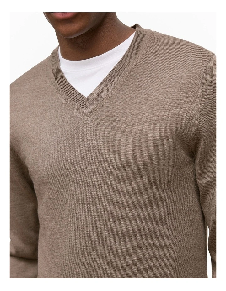 Merino V Neck in Cocoa image 3