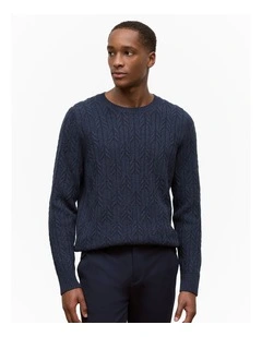 Wool Cable Knit Crew in Navy