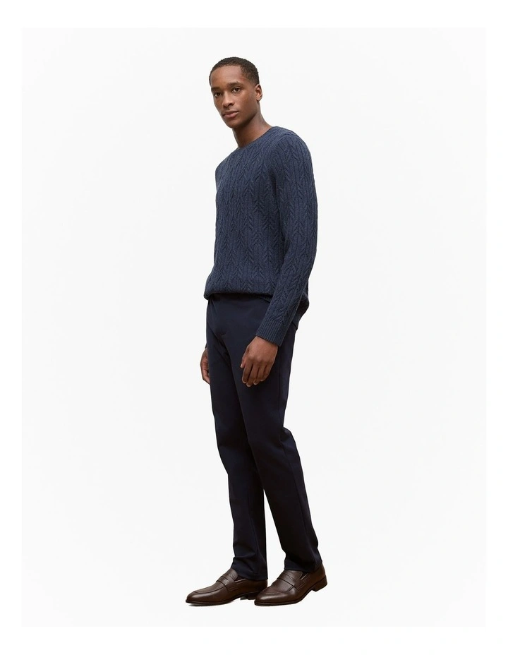 Wool Cable Knit Crew in Navy image 4