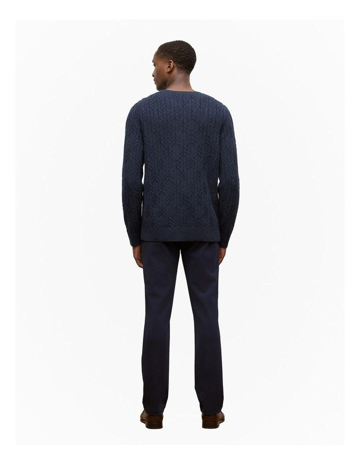 Wool Cable Knit Crew in Navy image 5
