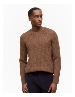Wool Cable Knit Crew in Sierra