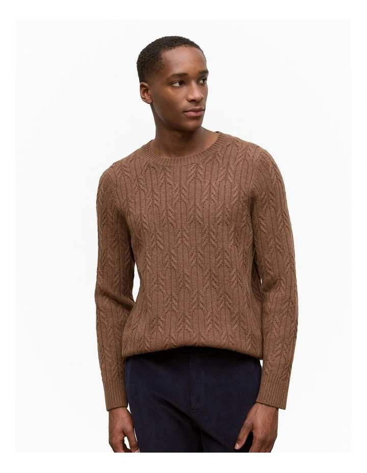 Wool Cable Knit Crew in Sierra image 1