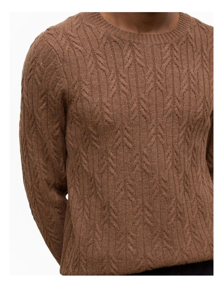Wool Cable Knit Crew in Sierra image 3