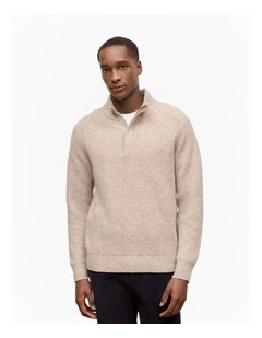 Merino Nep Half Zip Pullover in Fawn