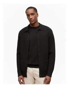 Merino Textured Shacket in Charcoal Melange