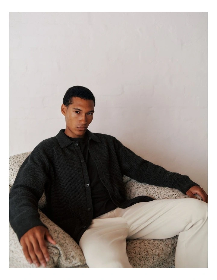 Merino Textured Shacket in Charcoal Melange image 2