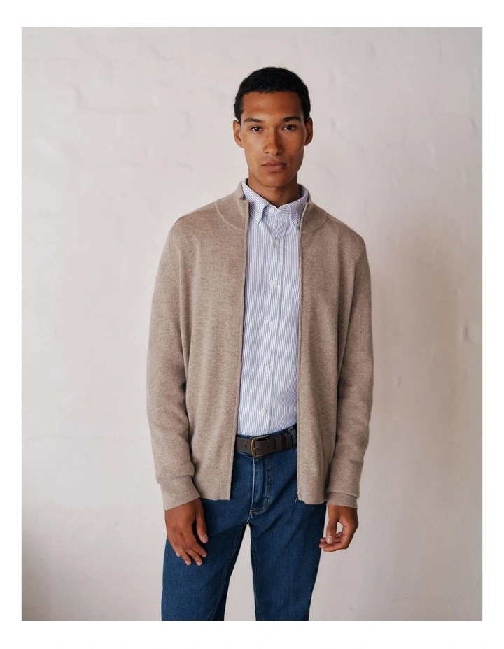 Cashmere Zip Through Knit in Natural image 2