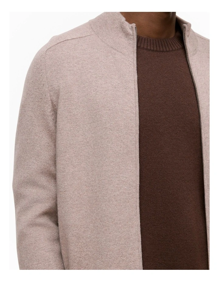 Cashmere Zip Through Knit in Natural image 4
