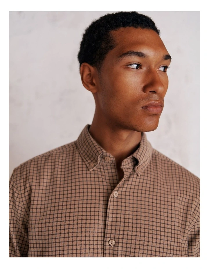 Regular Fit Cord Check Shirt in Camel image 2
