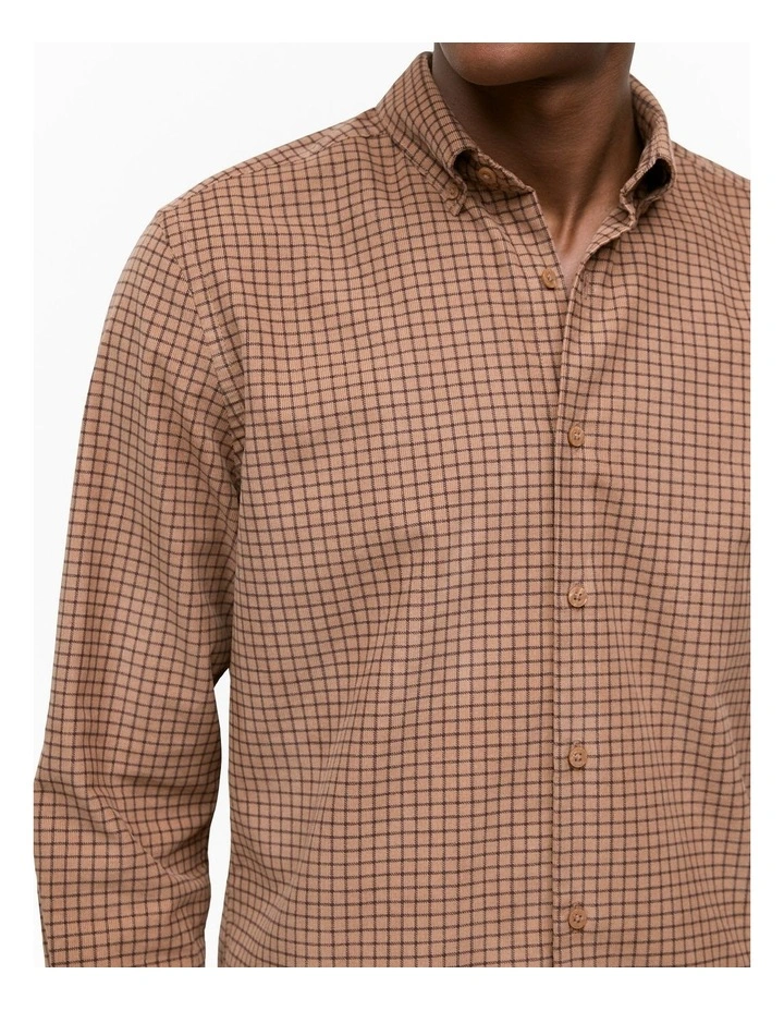 Regular Fit Cord Check Shirt in Camel image 4