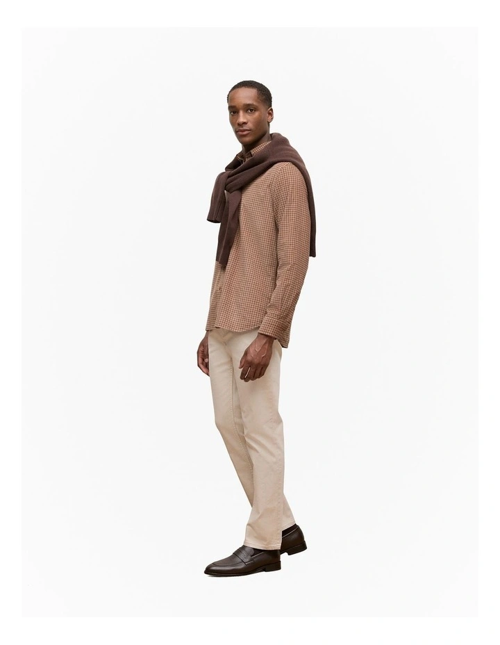 Regular Fit Cord Check Shirt in Camel image 5