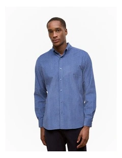 Regular Fit Cord Check Shirt in Steel Blue