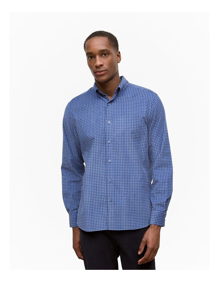 Regular Fit Cord Check Shirt in Steel Blue image 1