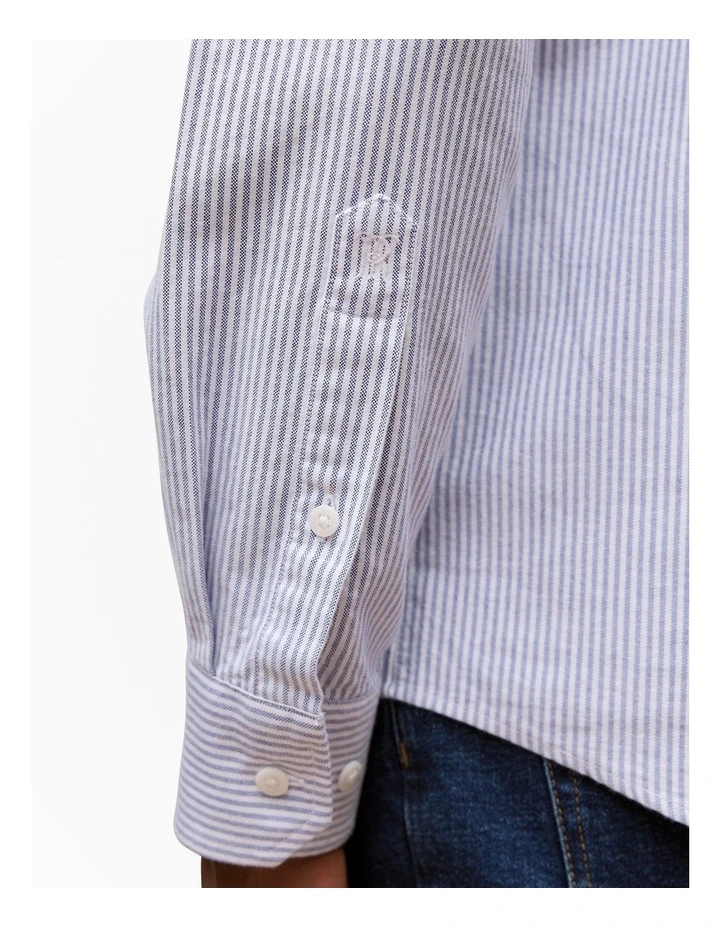 Regular Fit Yarn Dyed Stripe Oxford Shirt in Steel Blue image 3