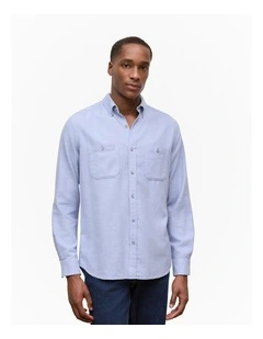 Brushed Cotton Melange Shirt in Steel Blue