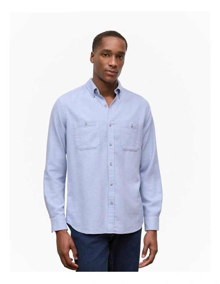 Brushed Cotton Melange Shirt in Steel Blue image 1