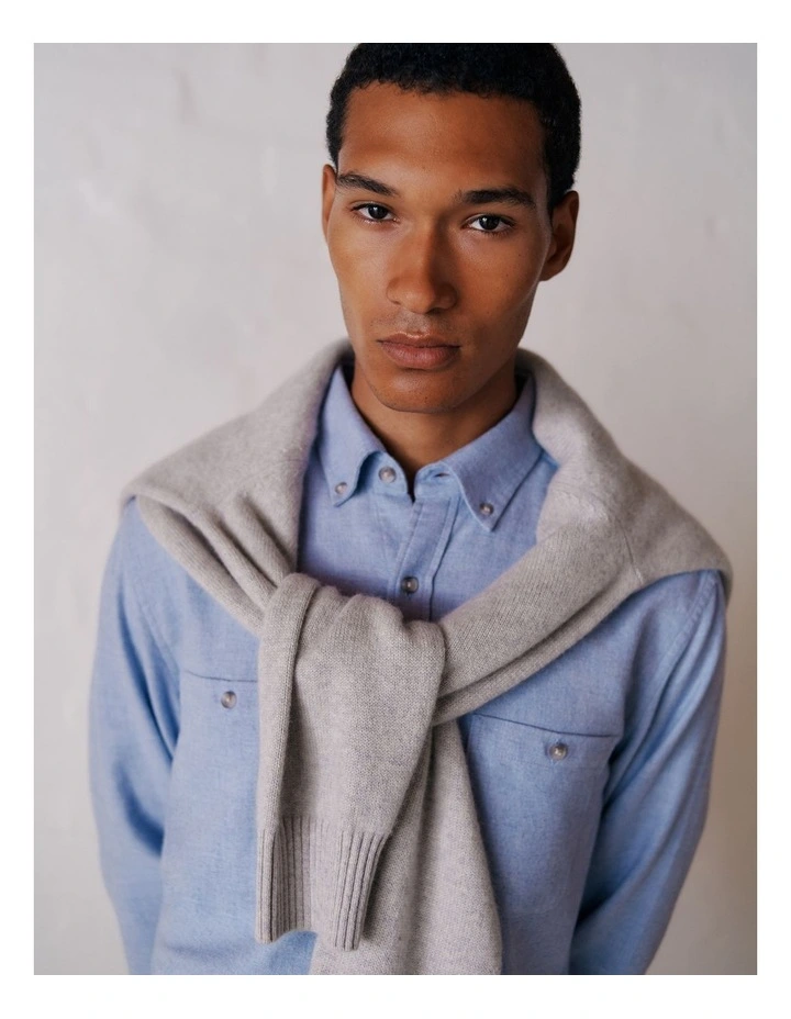 Brushed Cotton Melange Shirt in Steel Blue image 2