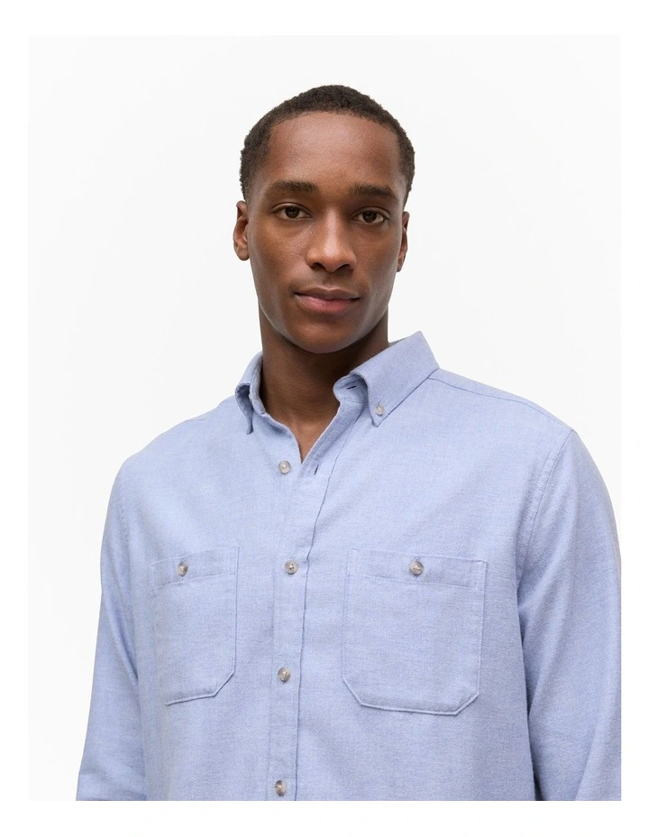 Brushed Cotton Melange Shirt in Steel Blue image 4