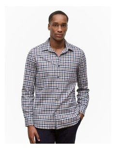 Brushed Cotton Multi Check Shirt in Steel Blue