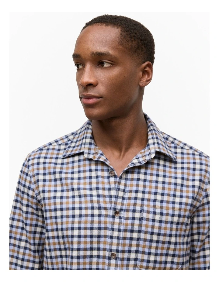 Brushed Cotton Multi Check Shirt in Steel Blue image 3