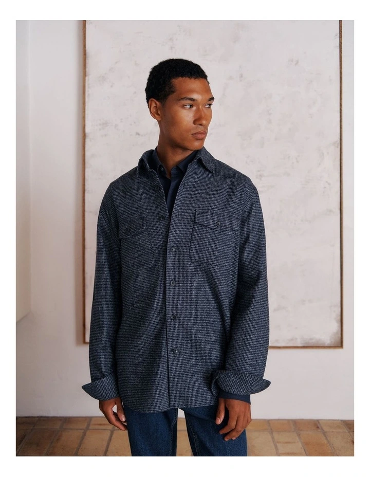 Puppytooth Overshirt in Navy image 2