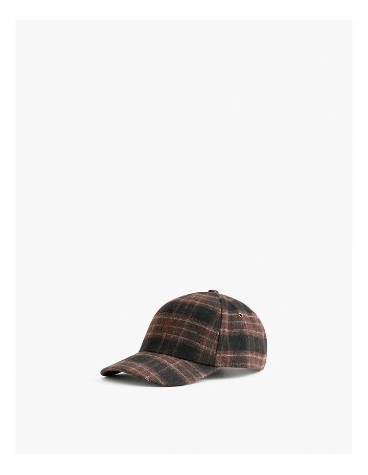 Leo Wool Blend Check Monogram Cap in Coffee Bean image 1