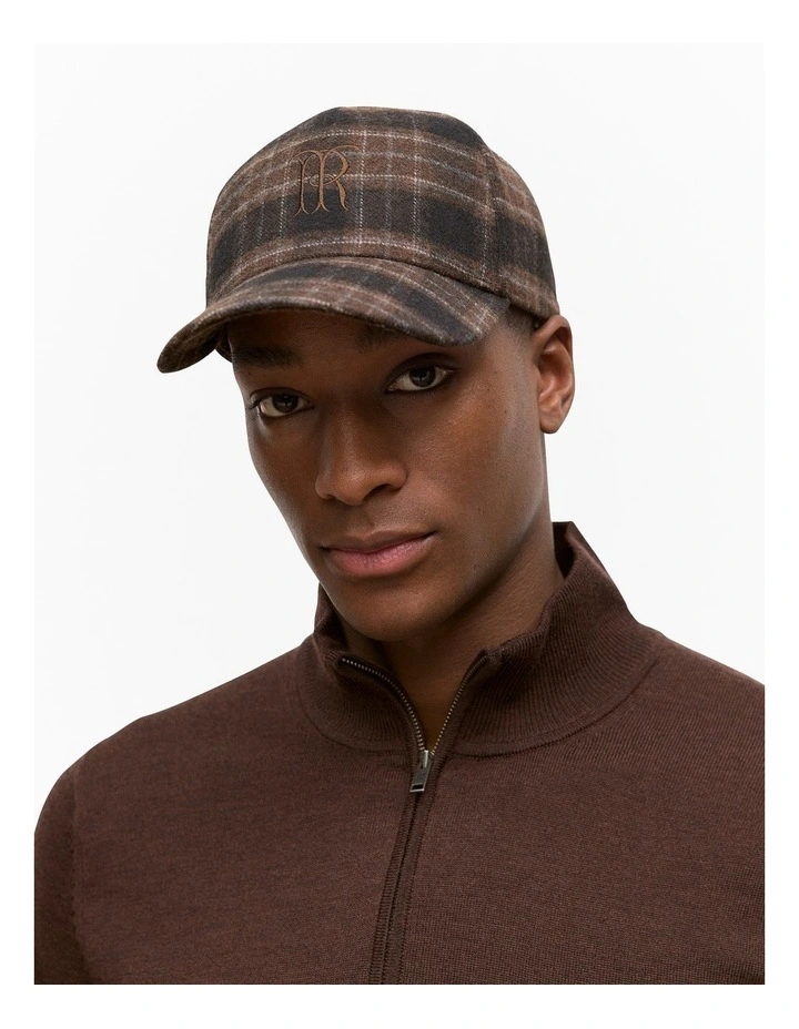 Leo Wool Blend Check Monogram Cap in Coffee Bean image 2