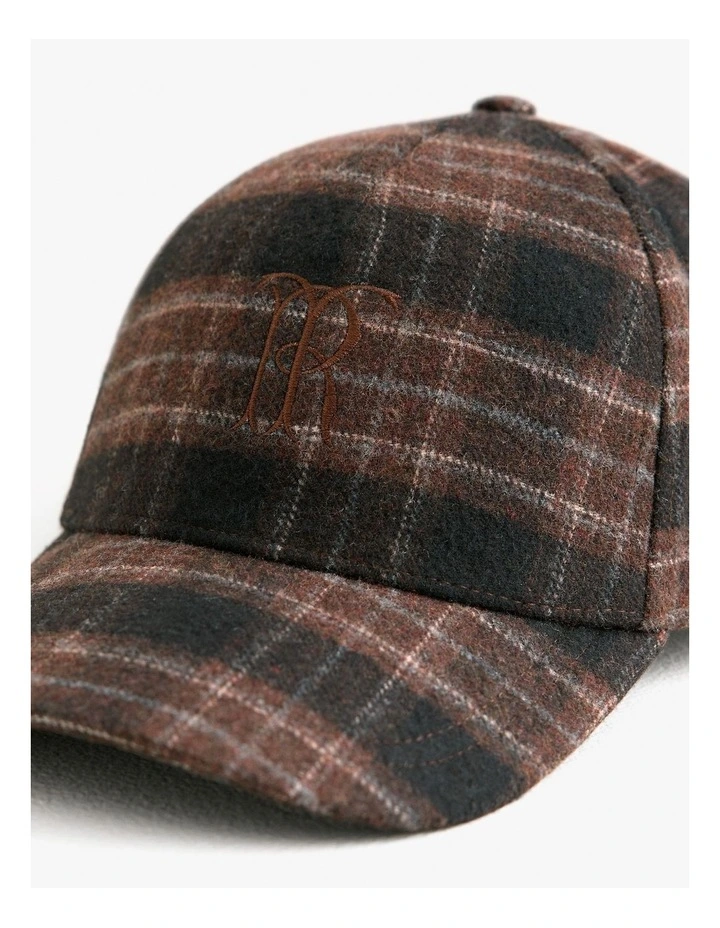 Leo Wool Blend Check Monogram Cap in Coffee Bean image 3