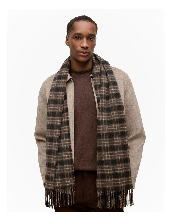 Alba Wool Cashmere Check Scarf in Coffee Bean image 2
