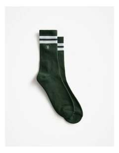 Monogram Rib Sport Sock in Winter Moss