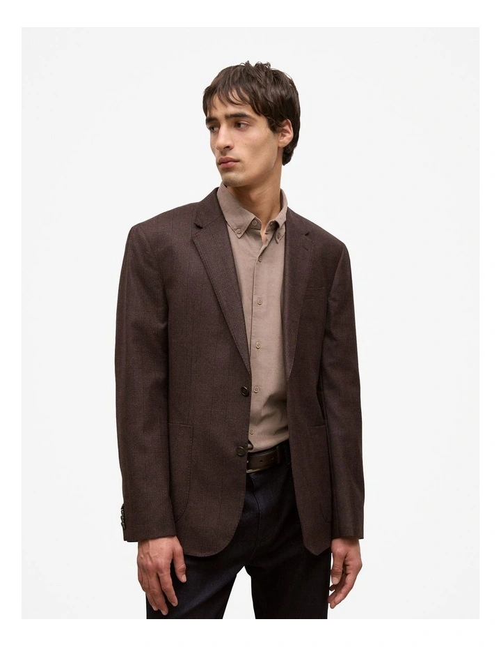 Italian Wool Check Blazer in Red Mahogany image 1