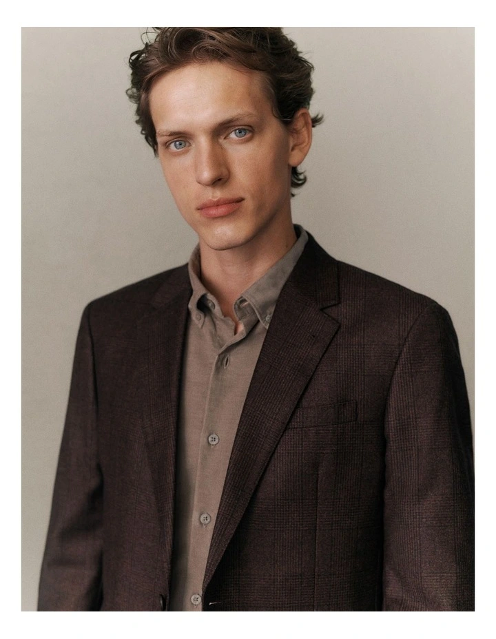 Italian Wool Check Blazer in Red Mahogany image 2